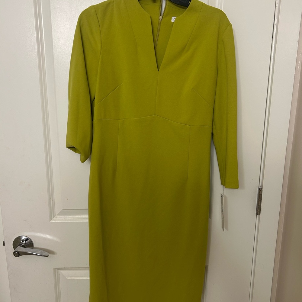 Calvin Klein Long Sleeve Chartreuse Dress